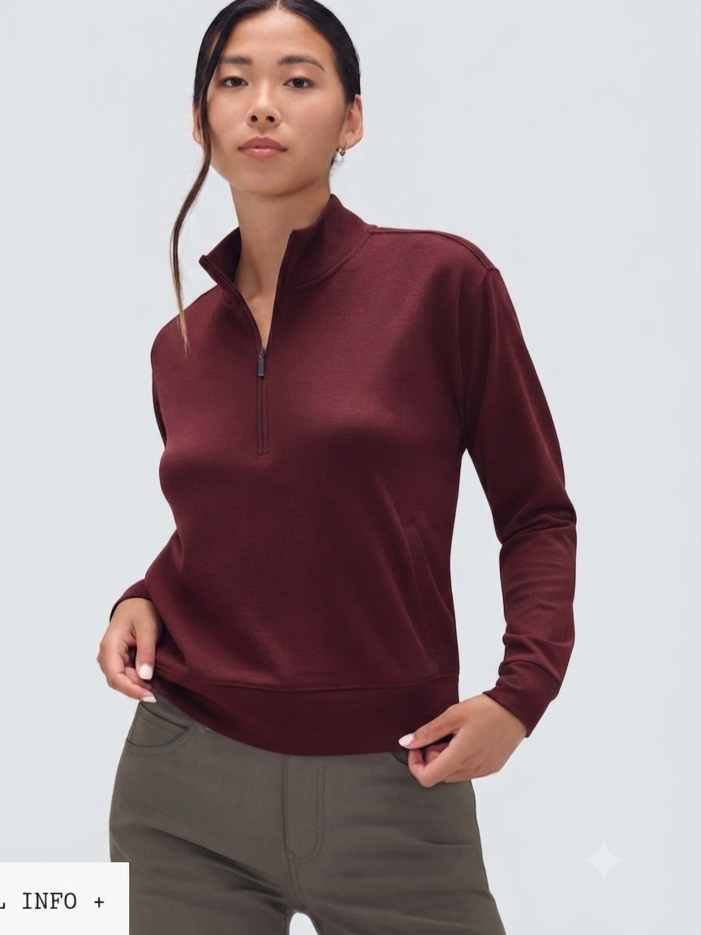 Unbound Merino Women's Merino Transit Quarter Zip size Large Burgundy